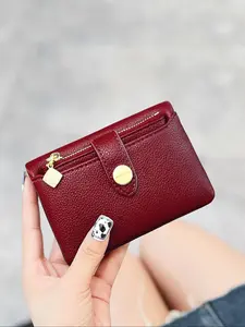 Multi functional card slot compact design, medium softness double fold wallet, stylish wallet, fashionable women's coin purse, compact design, perfect for daily use, fashionable accessories, ideal gift choice, Casual wallet