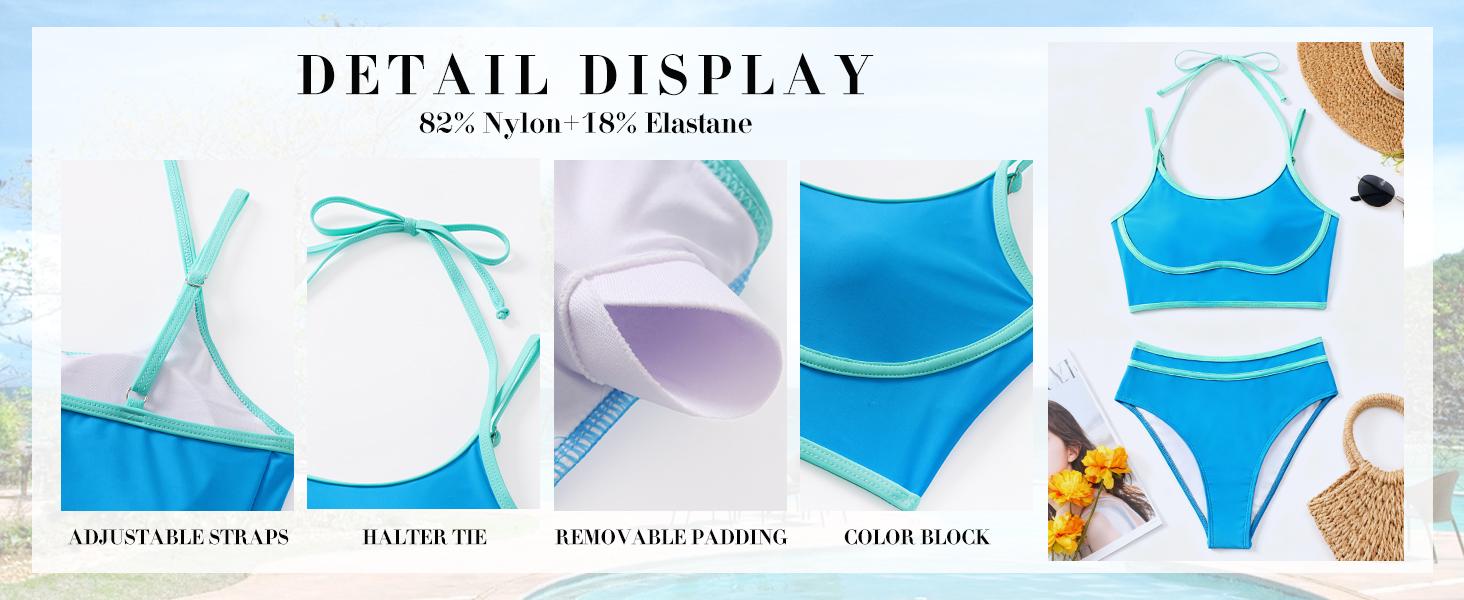 ANRABESS Womens Halter Bikini Set Color Block Sporty Swimsuits Two Piece High Waist Bathing Suit Sexy Summer Beach Swim Suits