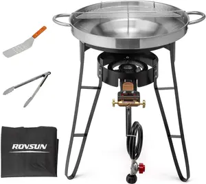 ROVSUN 23" Concave Comal Set with 80,000BTU Propane Stove, Stainless Steel Discada Disc Cooker with Burner Stand for Backyard & Outdoor Cooking, Taco Para Cocinar Carnitas Tortillas Stir Fry Wok SpringStatements