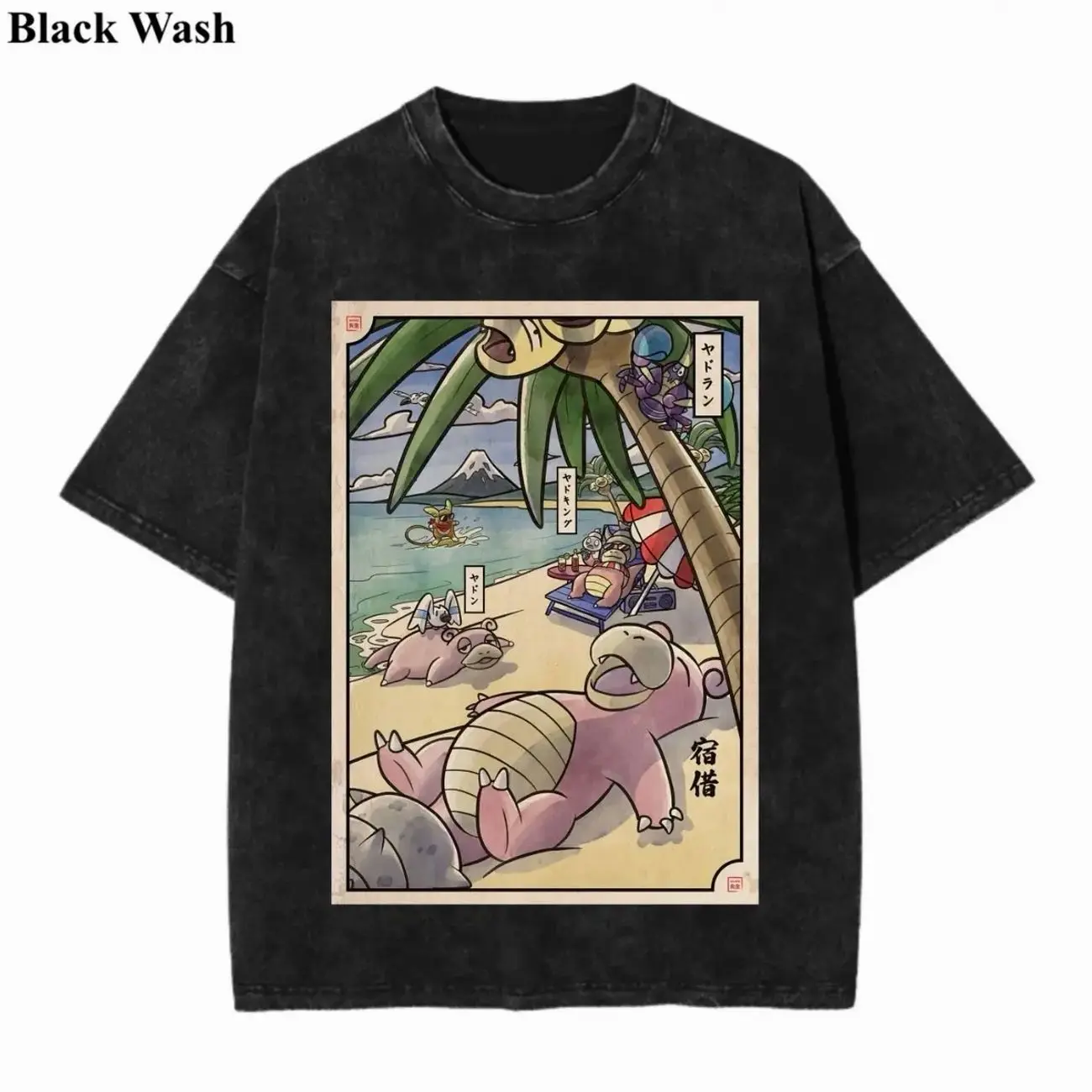 Vintage Slowpoke Picture Wash Tee, Pocket Monster Graphic Tees, Pocket Monster T-Shirt, Unisex Anime Shirt, PKM Gift, Menswear Womenswear Streetwear Top Fit Oversize