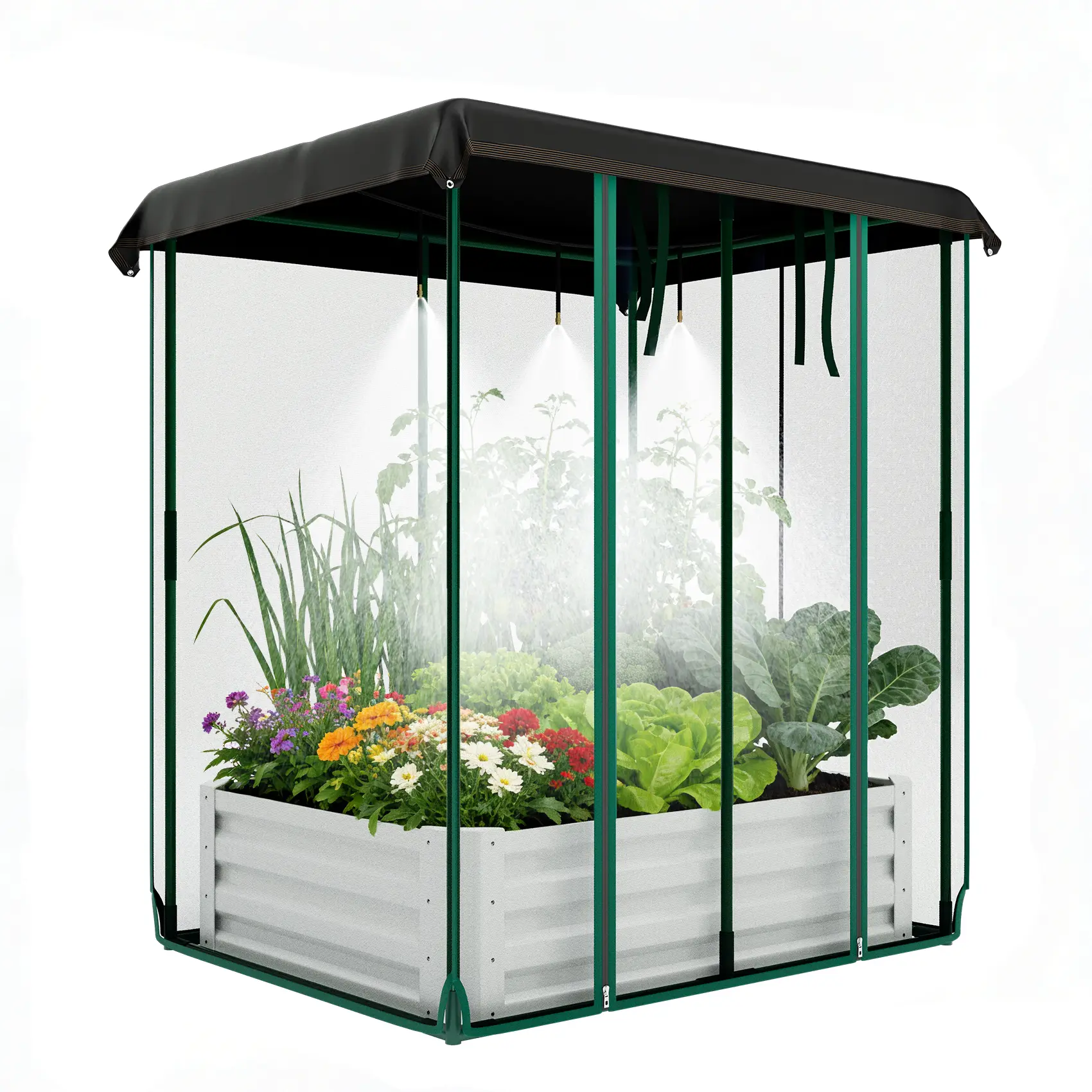 High-Quality Steel Rectangular Planting Bed with Insect-Proof Net, Integrated Garden Irrigation System, Raised Garden Bed for Vegetables and Flowers