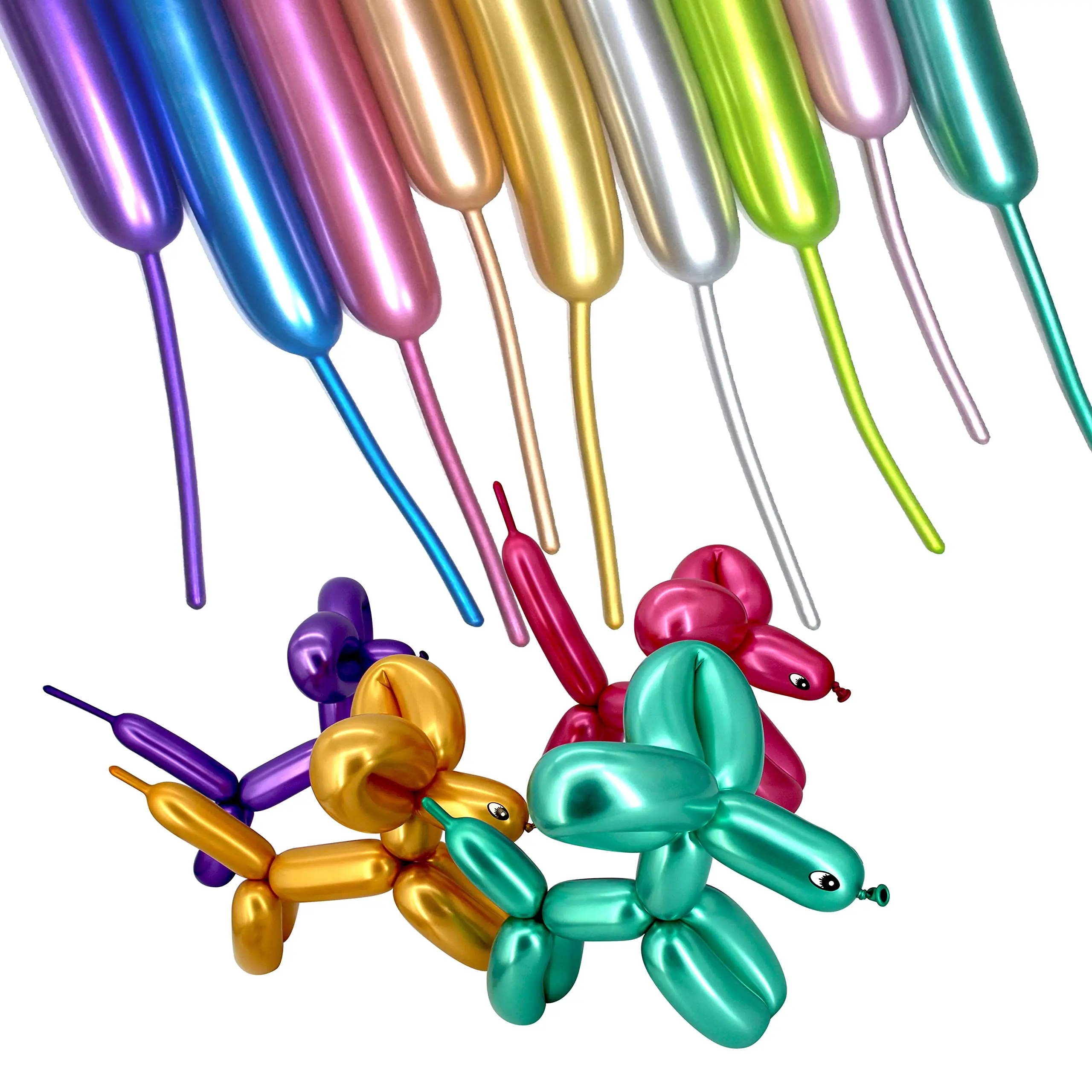 100pcs Metallic 260 Balloons  Color Chrome Long Balloon For Animals Art Ballon Twisting Skinny Modeling Supplies Birthday Party Wedding Festival Decorations. Multi