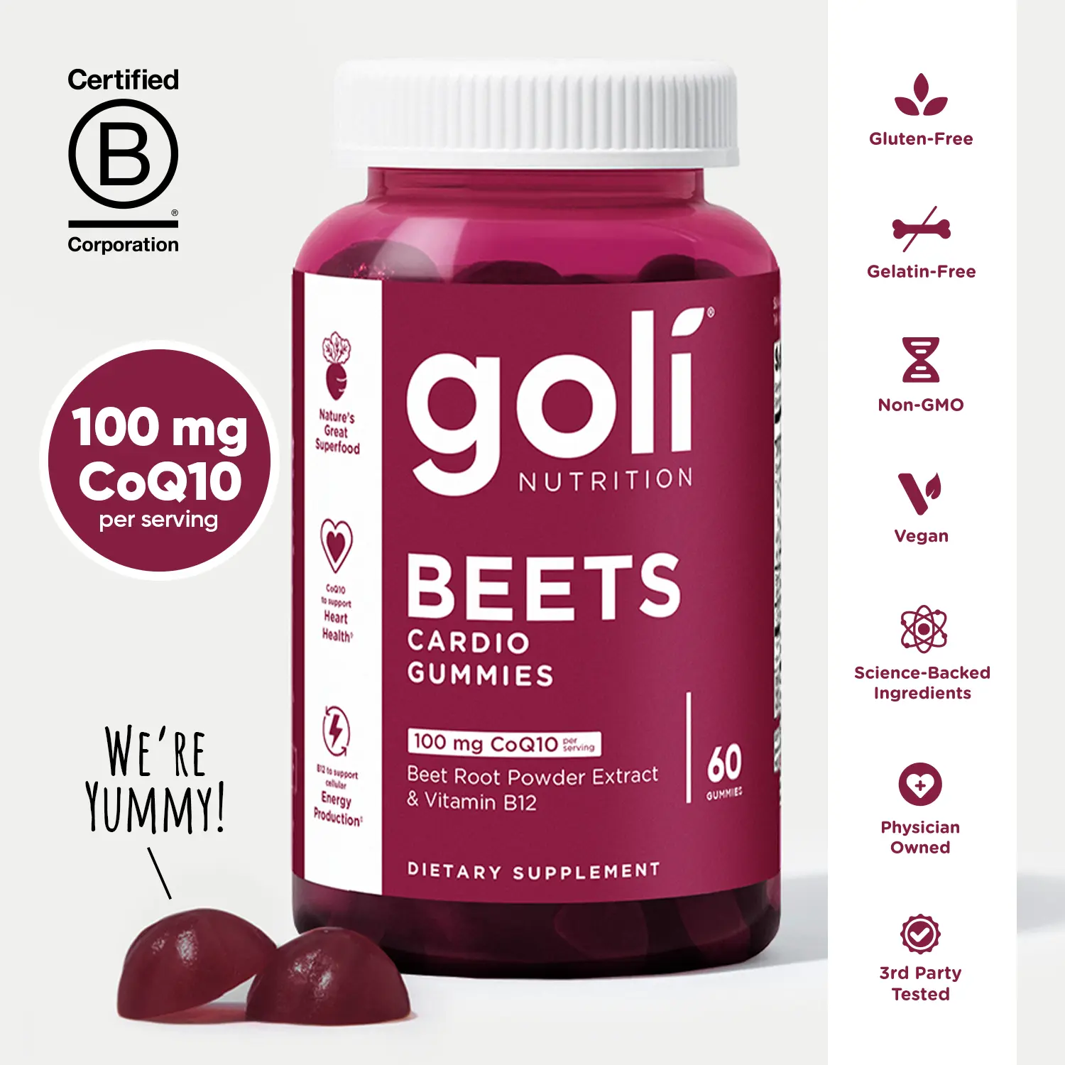 Goli Beets Cardio Gummy - Beet Root Extract & 100mg CoQ10, Gluten-Free, Vegan, Non-GMO, and Gelatin-Free. Nature's Great Superfood Goli Beets Cardio Gummy - Beet Root Extract & 100mg CoQ10, Gluten-Free, Vegan, Non-GMO, and Gelatin-Free. Nature's Great Superfood