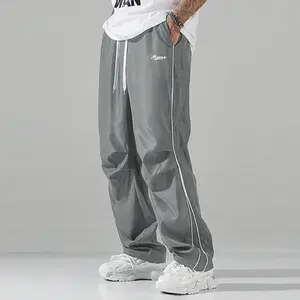 Campus men's fashionable striped casual sports straight leg pants with adjustable drawstring waist for comfortable outdoor wear, jogging sweatpants, sportswear, fitness bottoms, men's pants made of polyester fiber Athletic Outfit Athletic Activewear
