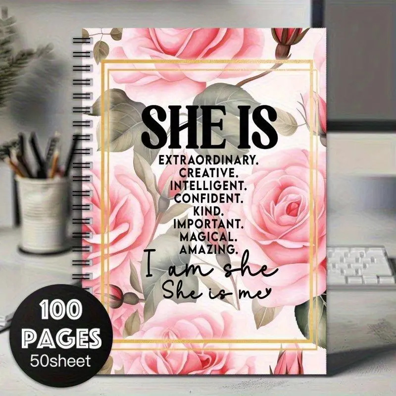 Floral & Letter Pattern Aesthetic Notebook, 1 Count Self-motivation Notepad, Daily Devotional Journal, Encouragement Journal, Inspiring for Christian Women, Suitable for Gifting to Friends, Family, Loved Ones