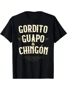 Men's Funny Graphic Cotton T-Shirt - Classic Short-Sleeve Crewneck Menswear Top with Breathable Fabric and Curved Hem