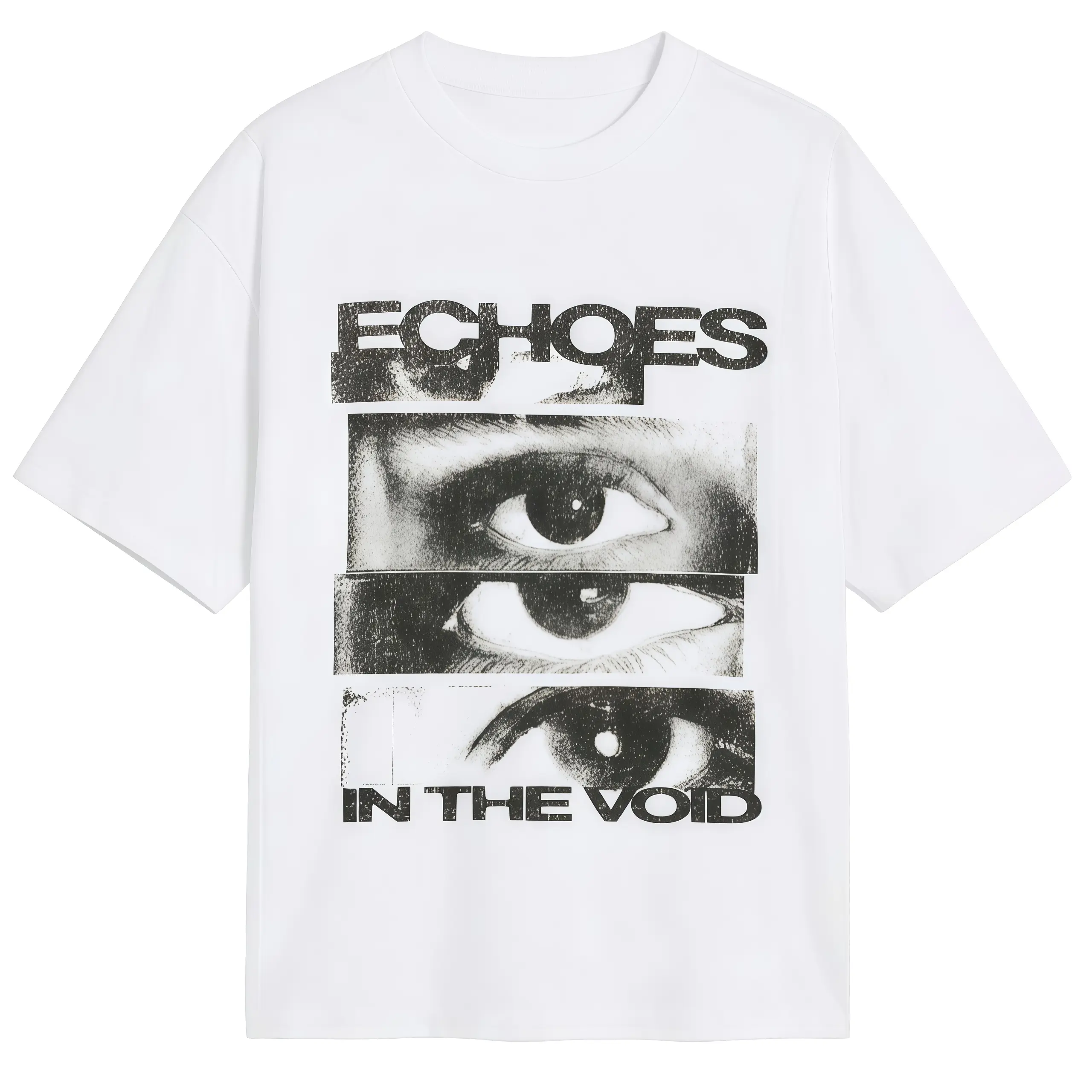 Echoes In The Void Graphic T-Shirt Artistic Eye Print Retro Glitch Art Tee Men's Casual Cotton Menswear Crewneck Stylish Short Sleeves Tshirts Top Womenswear Streetwear Tshirt
