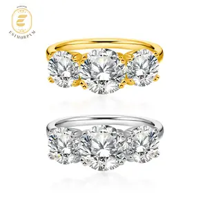 EOM 18K Gold-Plated Moissanite 2ct-4ct Crown Trio Ring Three Stone Prong Engagement Ring Jewelry Perfect Birthday Engagement Wedding Anniversary Gift mothersdaygift