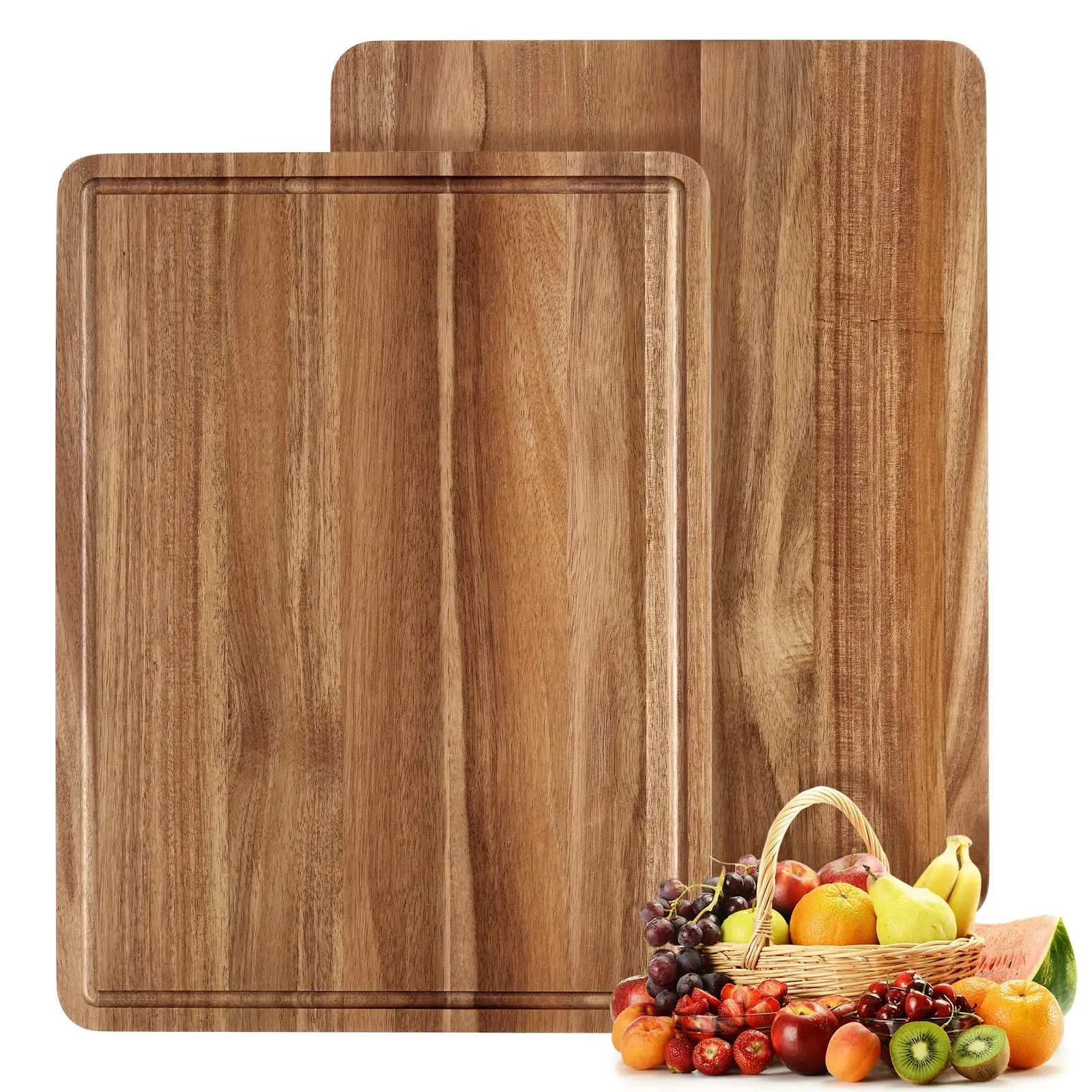 20 in x15 in Acacia Wood Cutting Board, Extra Large Cutting Board with Grip Handles and Juice Grooves, Sturdy Structure, 1.3 in Thick, Durable