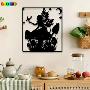 1pc Fairy & Mushroom Silhouette Metal Wall Art, Enchanted Forest wall Scupltures Mural, Intricate Craftsmanship, Perfect for Easter, Childrens Day Decor, Perfect for Bedroom Garden Fence Nursery Decor, Ideal Gift for Whimsical Decor Enthusiasts.
