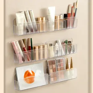Mirror Cabinet Storage Box, Bathroom Wall-Mounted Lipstick Organizer, Transparent Divided Compartments Cosmetic Mask Holder Rack, Makeup Organizer