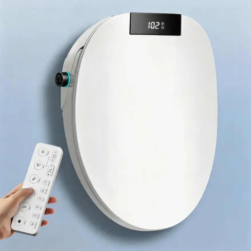 Electric Bidet Toilet Seat - Bathroom Tech Bidet System with Remote Control, Adjustable Warm Water, Air Dryer, Heated Seat, Oscillating Spray, LED Nightlight, Smart Nozzle, Electronic Model for Toilet Bowls Compatibility