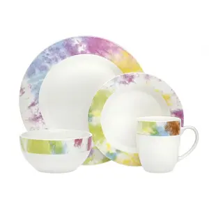 212 MAIN Godinger 70394 16-Piece Multi-Color Tie Dye Metal Tableware & Cutlery Set - 1x1x1 in Complete Dinnerware Set, Ideal Holiday Gift