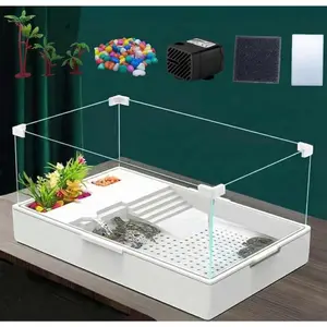 Acrylic Turtle Tank Aquarium with Quiet Water Pump, 3.96gallons, 360° View, Easy to Assemble, Durable for Small Turtles & Reptiles