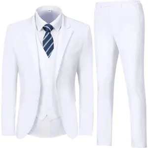 Men's 3 Piece Slim Fit Suit Set, Two Button Blazer Solid Suit Jacket Vest Pants Tuxedo Set for Wedding Prom
