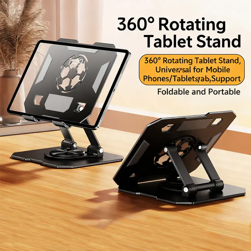 360° Rotatable Tablet Stand - Folding, Adjustable, Durable, Compact Desk Mount Holder for iPads, Smartphones, Home Office Use, Tablet Stands, Office Accessories