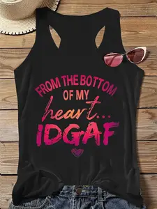 Women's Sassy Quote Racerback Tank Top - "From The Bottom Of My Heart... IDGAF" Statement Tank Tops
