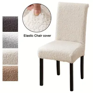 4pc Teddy Fleece Chair Covers Set, Soft Skin-Friendly Elastic Large Chair Cushions, Dustproof Anti-Slip Pet Friendly, Indoor Outdoor, Stretch Chair Slipcover