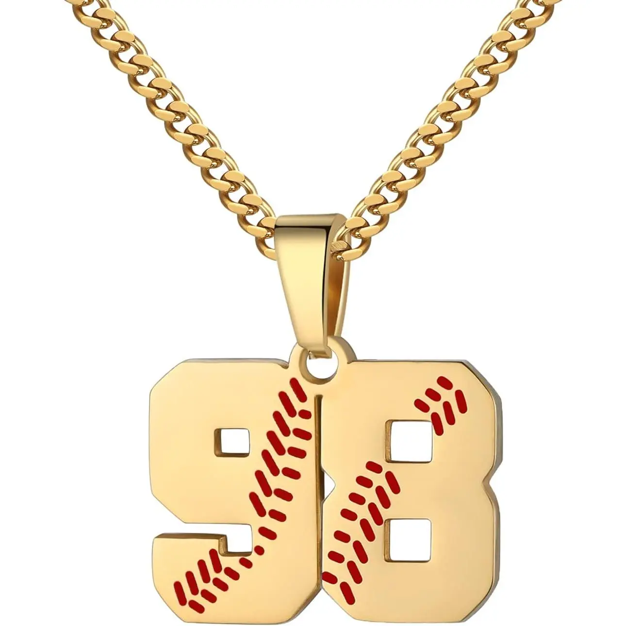 Baseball Number Necklace for Men 00-99 Athletes Jersey Number Necklace Stainless Steel Gold Plated Chain 22inch Baseball Charm Pendant Personalized Baseball Gift for Men Women