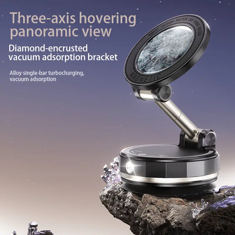 Fashion Magnetic Car Mount with Diamonds Glitter Sparkle Design Vacuum Base 360 Swivel Foldable Portable Aesthetic Phone Holder for Women Girls