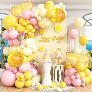 Lemon Balloon Arch Kit 162pcs Pastel Yellow Pink with Lemon Foil for Baby Shower Party
