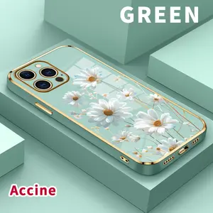 Soft TPU Mobile Phone Case for iPhone 15 Pro Max 17 16 14 Plus 13 12 11 Daisy Delight Dream Luxury Plating TPU Silicone Glossy Anti-Oil Cover Shell