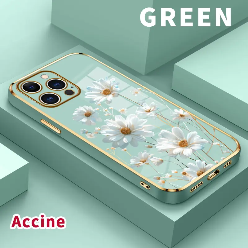 Soft TPU Smartphone Case for iPhone 11,12,13,14 Plus,15 Pro Max,16,17 - Daisy Delight Dream Luxury Plating, Glossy Anti-Oil Handheld Cellphone Protection Cover for Mobile Devices, Casing