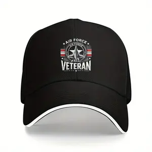 Adjustable Air Force Veteran Baseball Cap - Retro Style Dad Hat with American Flag & Air Force Emblem, Lightweight Polyester, Black with White Trim, Perfect for Men and Women, Adjustable Baseball Cap |   Patriotic Cap |   Durable Headgear