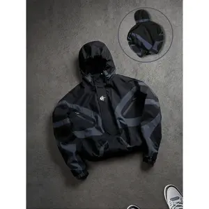 Men’s baseball jacket, high-street patchwork print windbreaker, fashionable collegiate-style long-sleeve jacket, suitable for all seasons GARMENTARY