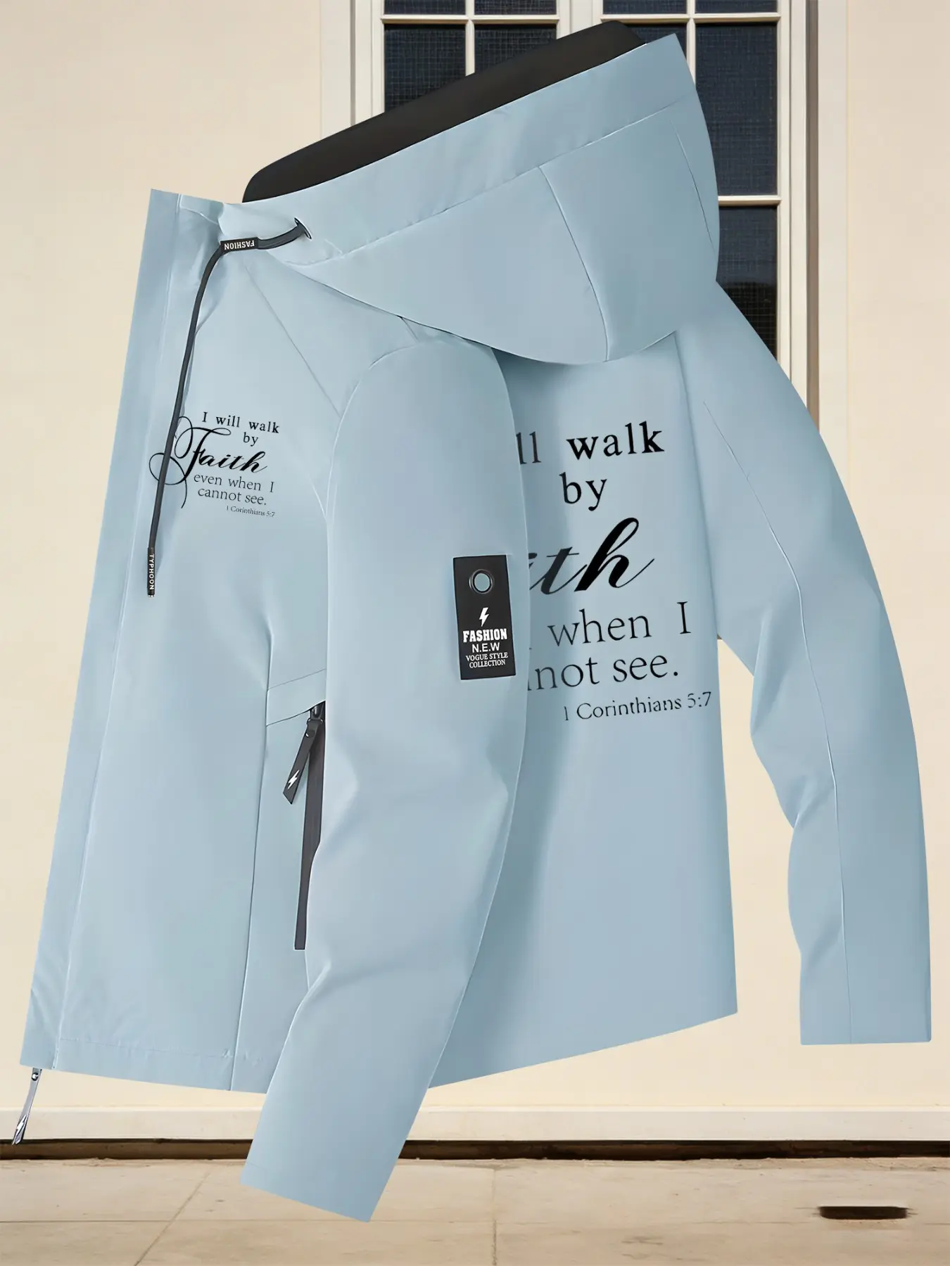 Women's Hooded Jacket, Womenswear (2 Colors) Long Sleeve With Pocket "I will walk by Faith even when I cannot see (1 Corinthians 5:7)" Bible Verse, Quote Print Religious Style Faith Community Easy Pull Zipper Loose Fit Soft Fabric Casual Versatile