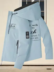 Women's Hooded Jacket, Womenswear (2 Colors) Long Sleeve With Pocket "I will walk by Faith even when I cannot see (1 Corinthians 5:7)" Bible Verse, Quote Print Religious Style Faith Community Easy Pull Zipper Loose Fit Soft Fabric Casual Versatile