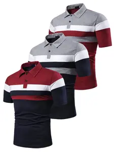 Men's Colorblock Short Sleeve Polo Shirt, Regular Fit Casual Button Front Polo Top for Summer, Fashion Men's Clothes for Daily Wear