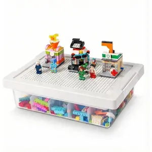 3-Layer Toy Storage Organizer for Building Bricks – Stackable Bin with Compatible Baseplate Lid & Removable Sorting Trays| Building Block Organization System