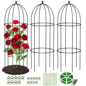 【Summervibes】Lilypelle 3 Pack Metal Plant Cage Support, 31.5" H / 47.2" H Garden Obelisk Trellis, Peony & Tomato Cage for Climbing Plants, Rose, Lily, Jasmine, Outdoor & Indoor Garden Decor