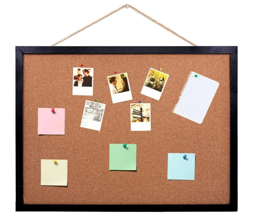 Black Cork Board Bulletin Board, 14.6"X 11" Cork Board, Oak Wood Finish Frame, Wall Mounted Cork Board for Office Home and School(Pins, Eye Bolts, gaskets, Screws)