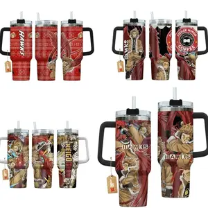 Hawks Winged MHA 40oz Tumbler with Handle - Red Feathers Anime Inspired Insulated Mug - Fierce Wings Graphic Water Bottle - Aesthetic Manga Art Travel Cup