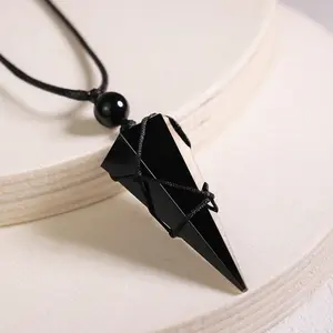 Genuine Black Obsidian Gemstone Pendant Healing Crystal Necklace for Women Men