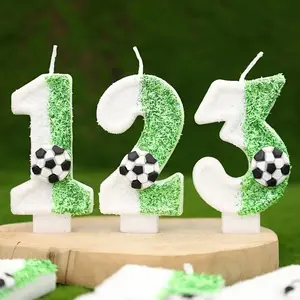 1pc Handmade Soccer Theme Number Birthday Candle Sparkly Green White Glitter Confetti Football Cake Topper Decorations - 8cm Sport Party Supplies for Graduation Wedding Indoor Events - Durable Wax with Holder
