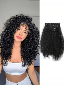 20 Inch Kinky Curly Clip-In Hair Extensions, 140g Dual Braided Wavy Synthetic Hair, High Temperature Fiber, Suitable for Women, Synthetic Hairpieces
