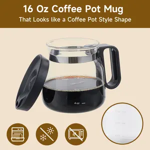 16oz Glass Coffee Mug with Lid, Creative Cup Design, Top Choice for Coffee Lovers. Dimensions: 4.9 inches tall and 3.8 inches wide. Comes with a coaster, features an ergonomic handle, and makes a perfect gift for both men and women.