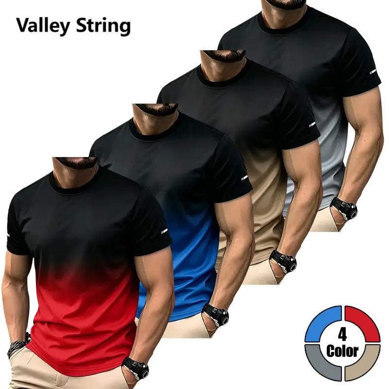 4-pack men’s sports casual T-shirts with gradient print, stylish crew neck, quick-drying and breathable; ideal for outdoor leisure and gym workouts. Men’s short-sleeve shirts with a light color-gradient crew neck, breathable quick-dry running and fitness