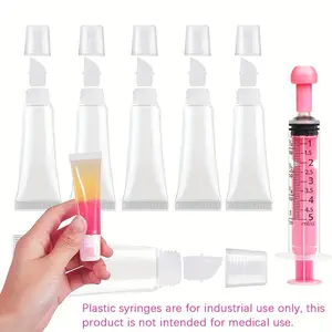 Lipstick Refillable Tube Set with Transfer Syringe, 8ML Transparent Lip Gloss Container, Portable Travel Bottle, Mini Makeup Tube for DIY