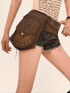 Women's Punk Style Rivet Embedded Fabric Leg Bag, Fashionable Outdoor Sports Running Bike Mountaineering Bag, Casual Versatile Zipper Leg Bag for Daily Used, Casual Waist Bag