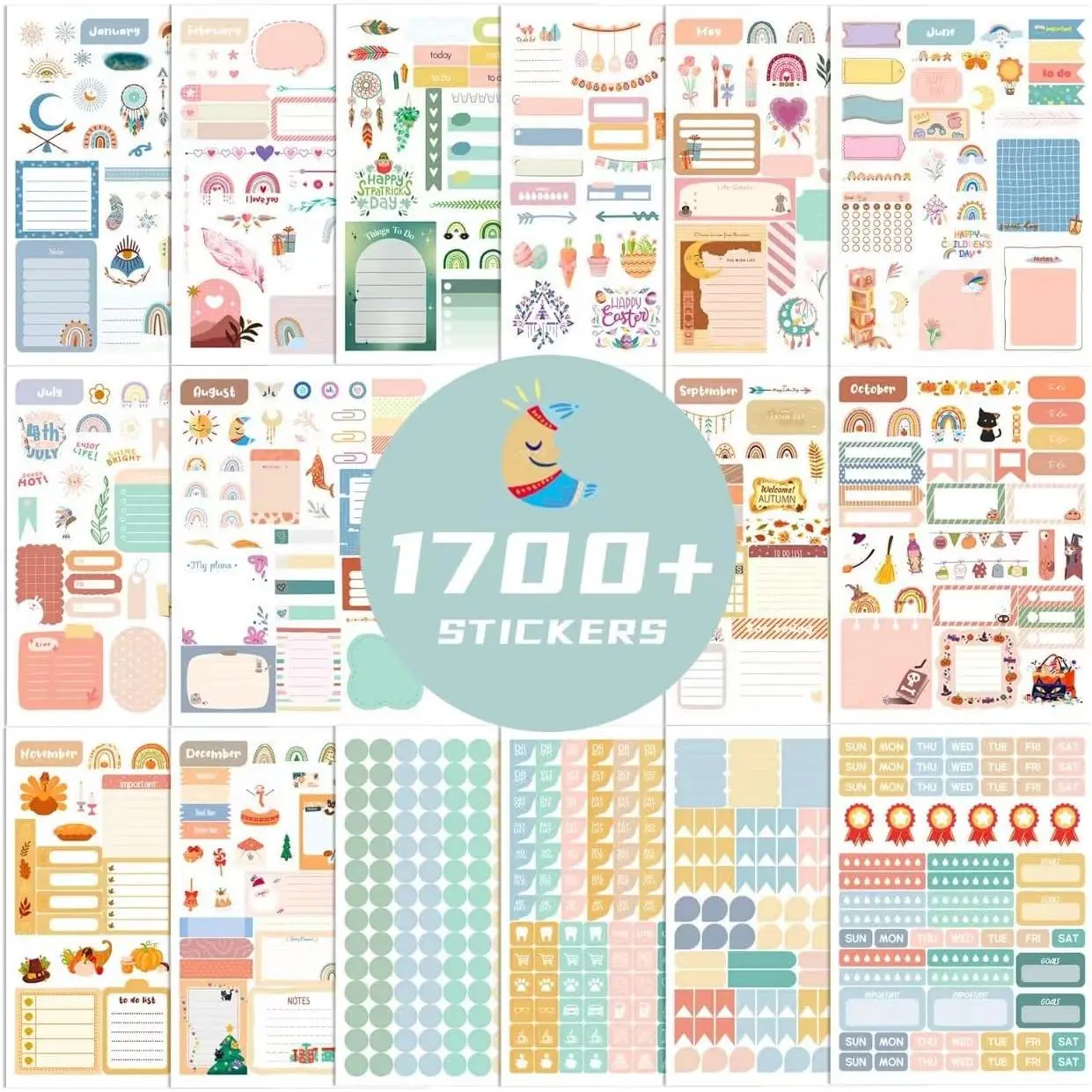 1700+ Pcs Planner Stickers - 24-Calendar Pack, DIY Aesthetic Scrapbooking Stickers for Women to Enhance Schedule Color & Interest, Diy Sticker