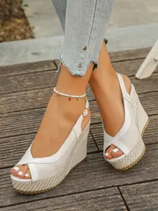 Women's Thick Sole Wedge Platform Sandals, High Heel Waterproof Summer Shoes, Fashion Slip-On Design, Stylish Classy Elegant Ladies Footwear for Casual Wear