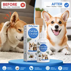 Fluffy Clean Dog & Cat Ear Cleaner – Gentle Ear Wash to Remove Wax, Dirt & Odor – Helps Soothe Itchy Ears & Support Healthy Ears – Safe Daily Cleaning Drops