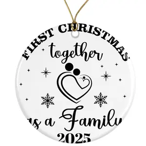 First Christmas Together Ornament - New Family Baby's 1st Xmas Personalized 2023 Keepsake Ceramic Ornament -  - 3 Inch Christmas Tree Round Ornament - Xmas Holiday Decor - String Included - ORNW0318