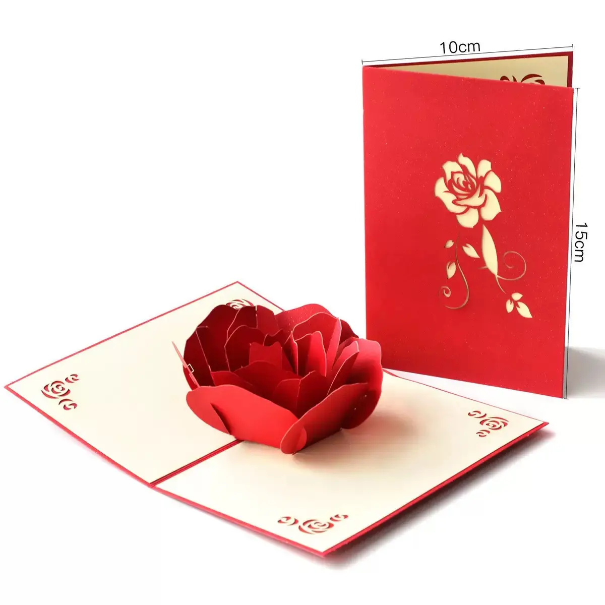 3D Pop Up Greeting Card, Red Rose & Holding Heart Pop-Up Styles 3.94"×5.91", Bundle Matching Accessory for Custom Crystal Photo Album Keepsake Jewelry, Romantic Add-On Gift Card for Anniversary, Birthday & Pet Memorial Gift Sets