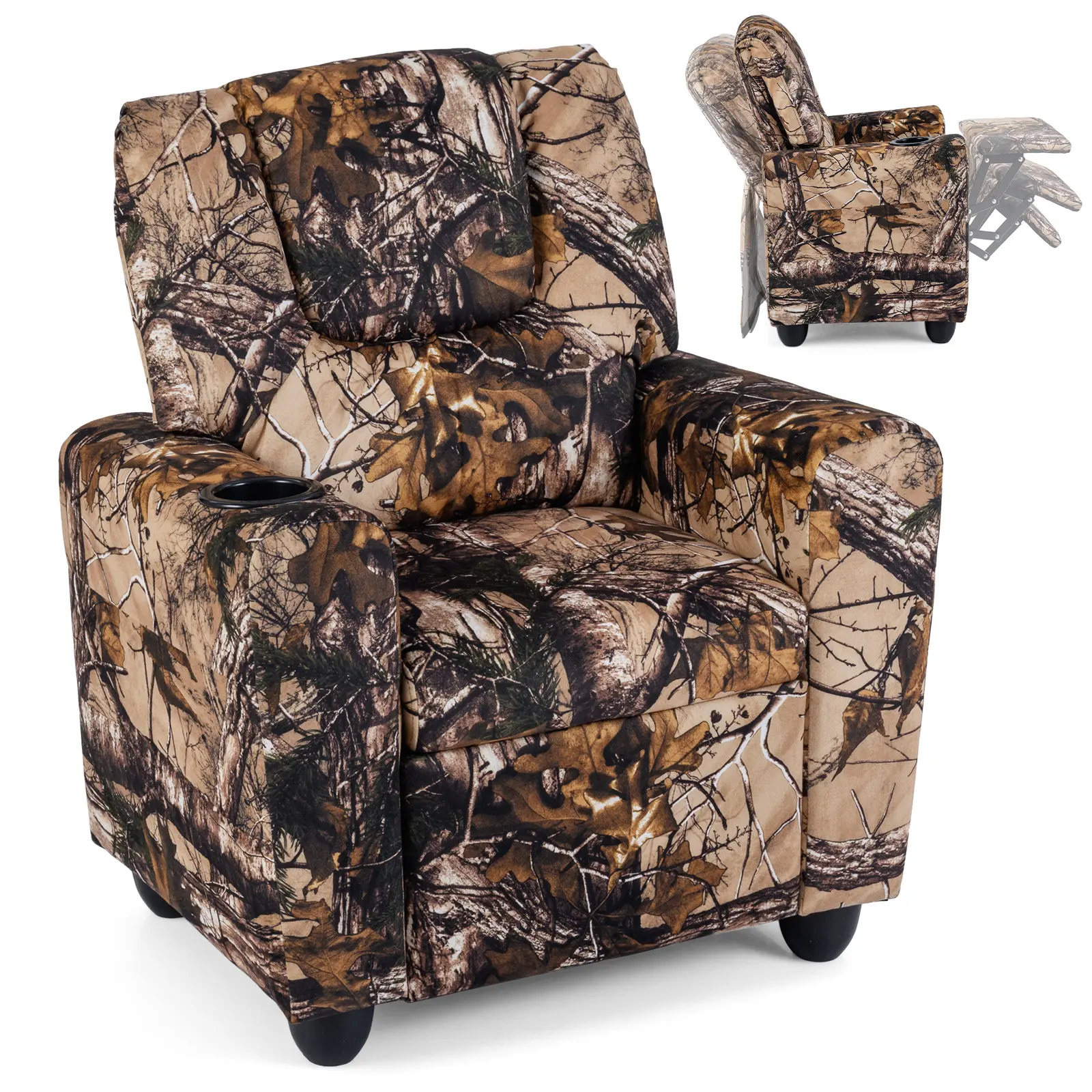 COSTWAY - Kids Recliner Chair Push Back Toddler Reclining Armchair with Cup Holder-Camouflage