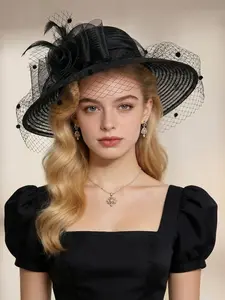 1PC Organza Kentucky Fascinator Hats for Women, Derby Hats for Women with M 2026 Women's Elegant Hat,Resurrection Armor, Halloween, Carnival, Horse Racing Season Headwear, Elegant Design, Mesh Detailing, Floppy Hat